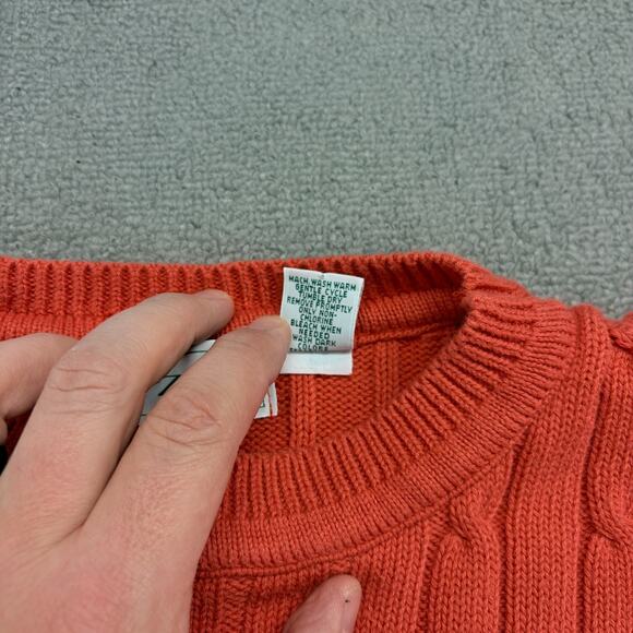 Vintage IZOD Sweater Men XL Orange Cotton Heavy Cable Knit Made In The USA Crest - Picture 4 of 7